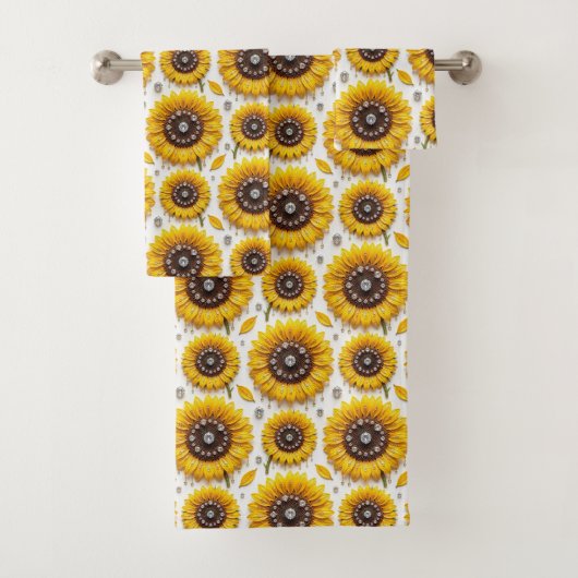 Boho-Sonnenblumen- und Diamant-Handtuch-Set Badhandtuch Set (Insitu)