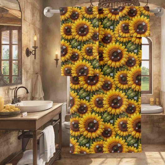 Boho-Sonnenblumen- und Diamant-Handtuch-Set Badhandtuch Set