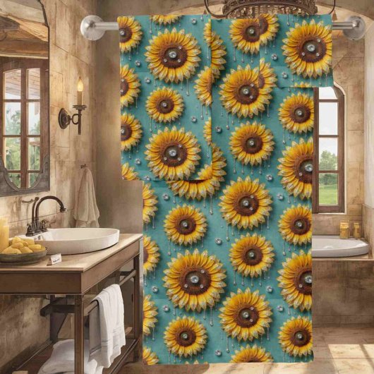 Boho-Sonnenblumen- und Diamant-Handtuch-Set Badhandtuch Set