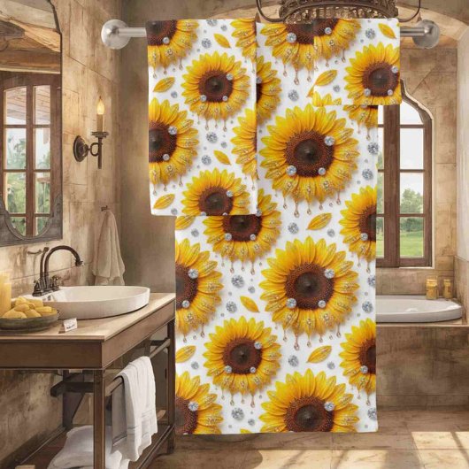 Boho-Sonnenblumen- und Diamant-Handtuch-Set Badhandtuch Set