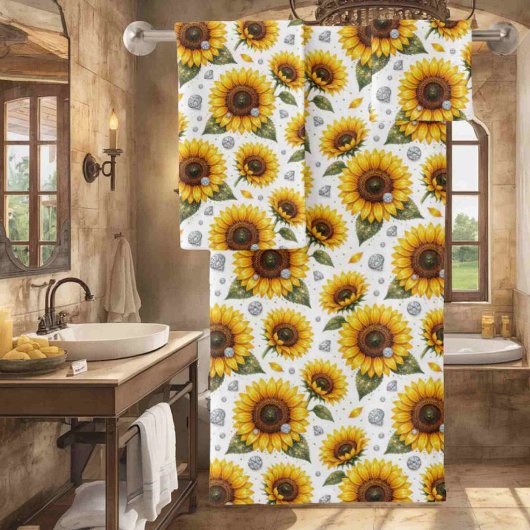 Boho-Sonnenblumen- und Diamant-Handtuch-Set Badhandtuch Set