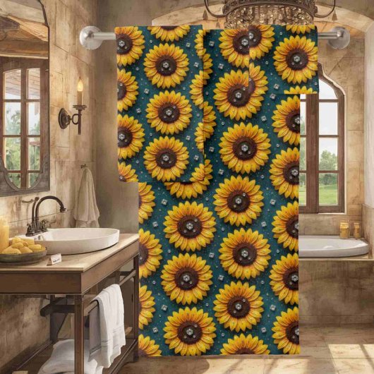 Boho-Sonnenblumen- und Diamant-Handtuch-Set Badhandtuch Set