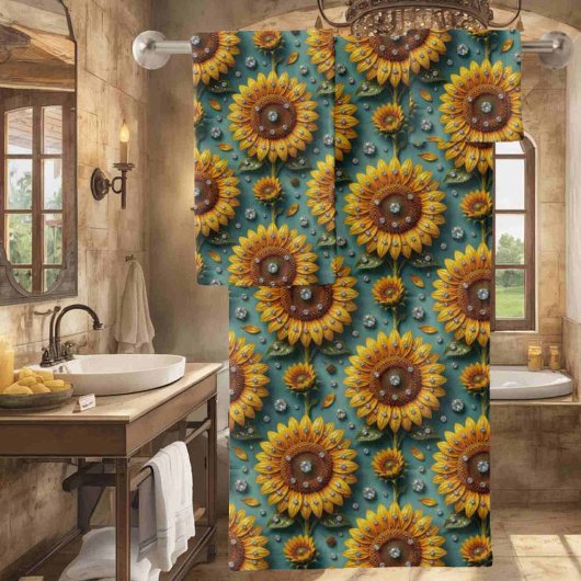 Boho-Sonnenblumen- und Diamant-Handtuch-Set Badhandtuch Set