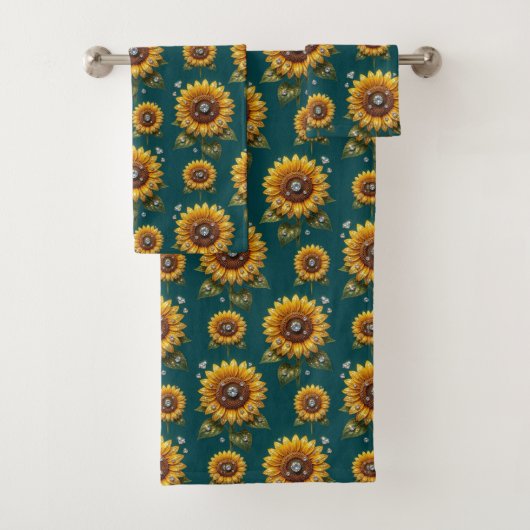 Boho-Sonnenblumen- und Diamant-Handtuch-Set Badhandtuch Set (Insitu)