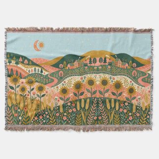 Boho-Sonnenblumen- und Weizenfeld-Decke Decke