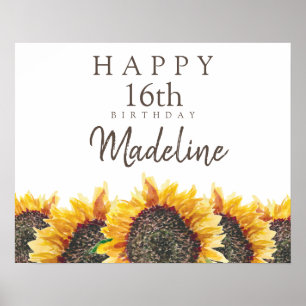Boho-Sonnenblumen Weiße Happy 16. (oder jeder ande Poster