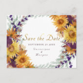 Boho Sonnenblumengold-Drehbuch Save the Date Postkarte (Vorderseite)
