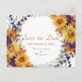 Boho Sonnenblumengold-Drehbuch Save the Date Postkarte