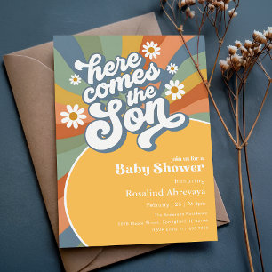 Boho-Sonnenschein, hier kommt der Sohn - Retro-Bab Einladung