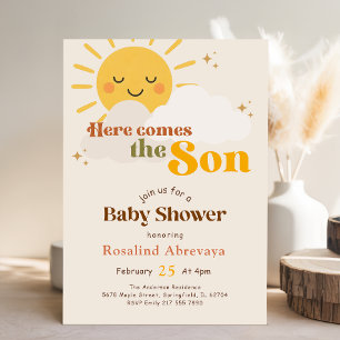 Boho-Sonnenschein - Hier kommt der Sohn Retro-Baby Einladung