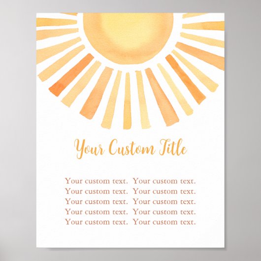 Boho Sonnenschein-Schild Sonnengelb-orange weiß Poster (Vorne)