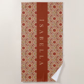 Boho-Sonnenstrahl-Häkelmuster Terrakotta-Monogramm Strandtuch (Vorderseite)