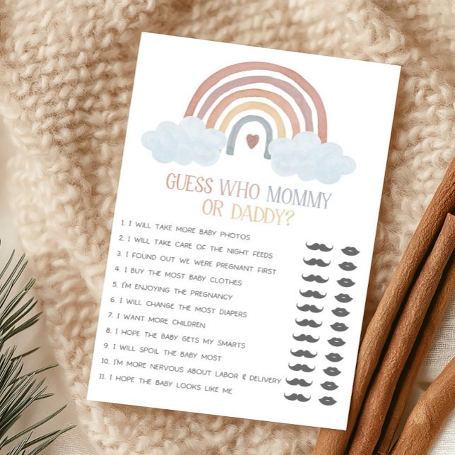 Boho Sonnenstrahl Rate-mal-wer-Mama-oder-Papa-ist- (Boho Rainbow Baby Shower Guess Who Mommy or Daddy Game)