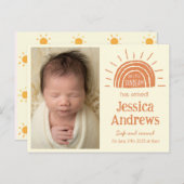 Boho sonnige Geburtsankündigungskarte mit Foto Postkarte (Vorne/Hinten)