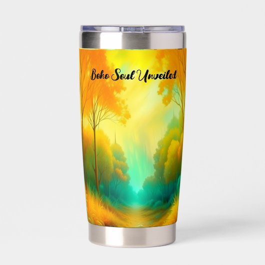 Boho Soul enthüllt Grün und Gelb Monogramm | Thermobecher (Rückseite)