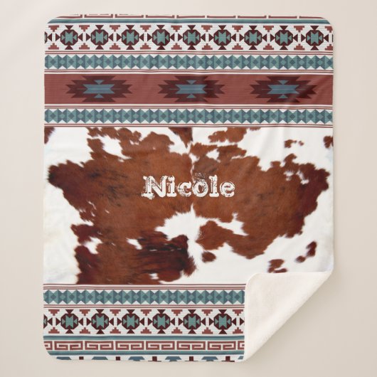 Boho South Western Cowhide Name Sherpadecke (Vorderseite)