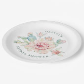 Boho Southwestern Bridal Shower | Floral Cactus Pappteller (Schrägansicht)