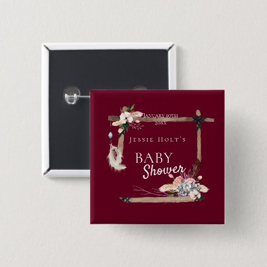 Boho Southwestern Burgundy Babydusche Button (Vorne & Hinten)