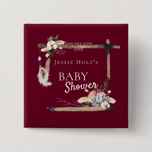 Boho Southwestern Burgundy Babydusche Button (Vorderseite)