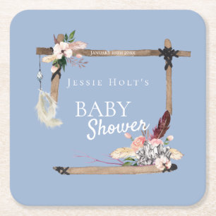 Boho Southwestern Chambray Baby Shower Rechteckiger Pappuntersetzer