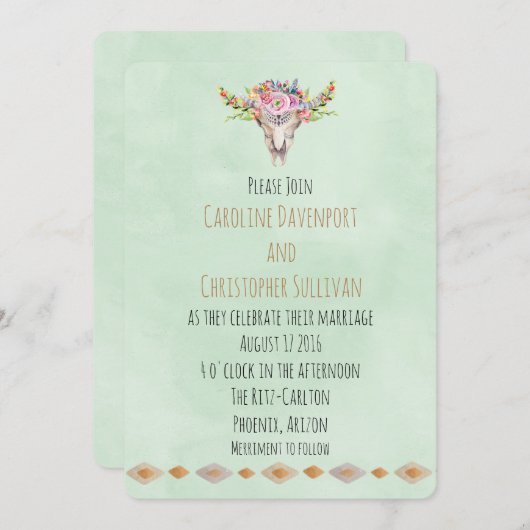 Boho Southwestern Cow Skull Wedite Einladung (Vorne/Hinten)