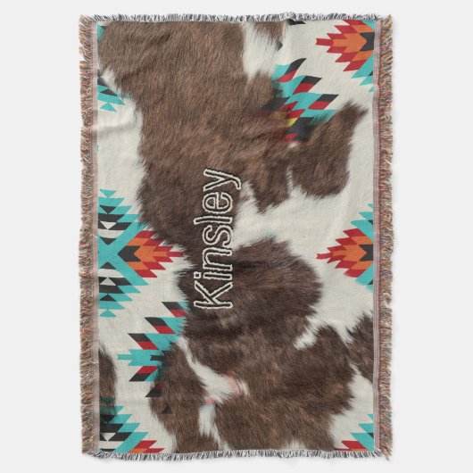 Boho Southwestern Cowhide Aztec Decke (Vorderseite Vertikal)