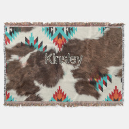 Boho Southwestern Cowhide Aztec Decke