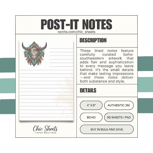 Boho-Southwestern Style Flair linierte 3M Post-it Klebezettel