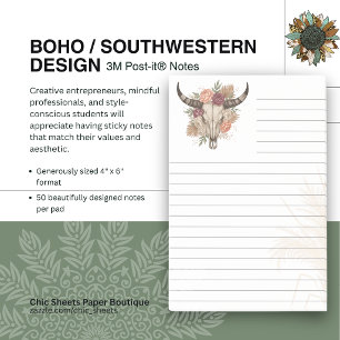 Boho-Southwestern Style Kuh-Schädel liniert 3M Post-it Klebezettel