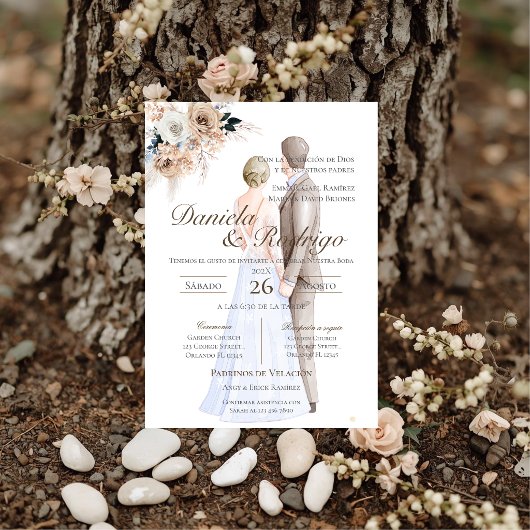 Boho-Spanisch mit Braut und Bräutigam Hochzeit Einladung