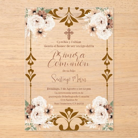 Boho Spanische Erste Heilige Kommune Acryleinladungen (Vorderseite)