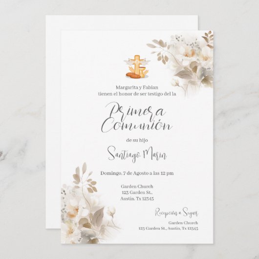 Boho Spanische Erste Heilige Kommune Einladung (Vorne/Hinten)