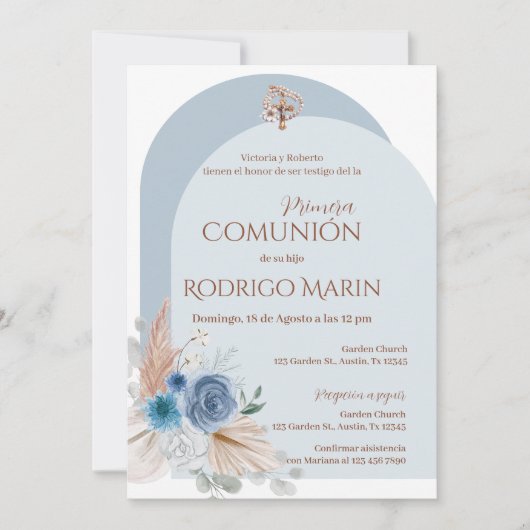 Boho Spanische Erste Heilige Kommune Einladung (Vorderseite)