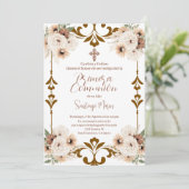 Boho Spanische Erste Heilige Kommune Einladung (Stehend Vorderseite)