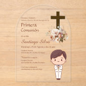Boho Spanish First Holy Communion Acryleinladungen (Vorderseite)