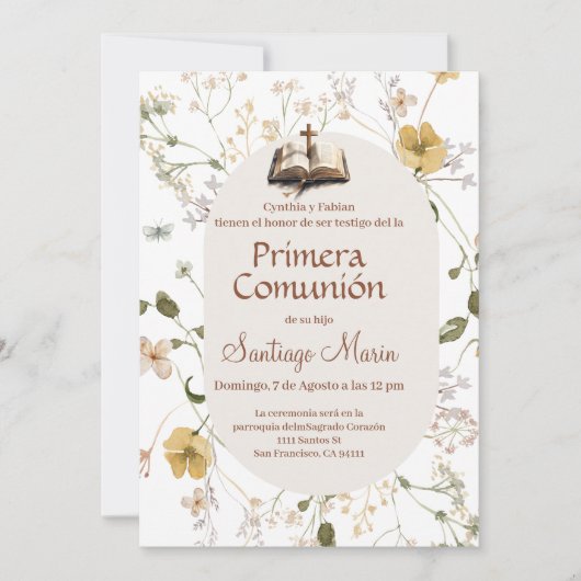 Boho Spanish First Holy Communion Einladung (Vorderseite)