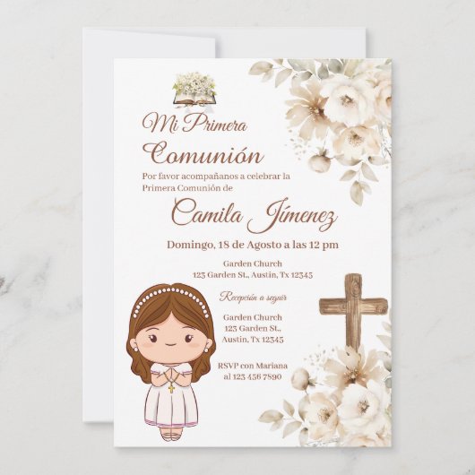 Boho Spanish First Holy Communion Einladung (Vorderseite)