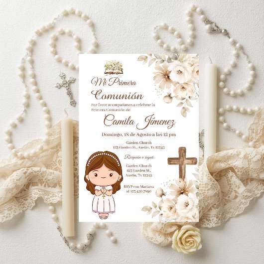 Boho Spanish First Holy Communion Einladung