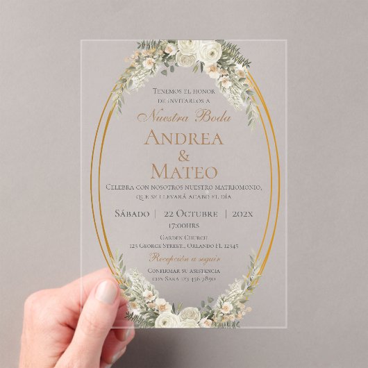 Boho Spanish Wedding Acrylic Invitation Acryleinladungen (Insitu (Handheld))