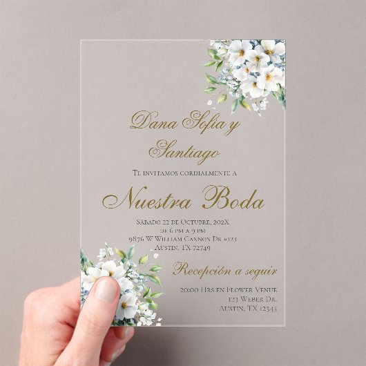 Boho Spanish Wedding Akryllische Einladung (Insitu (Handheld))