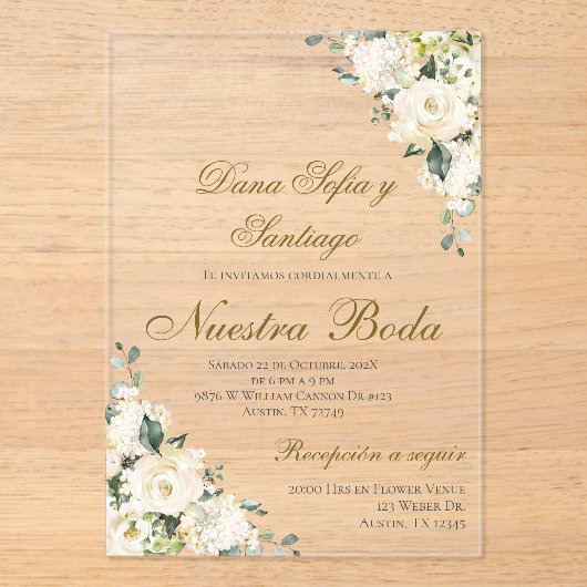 Boho Spanish Wedding Akryllische Einladung (Vorderseite)