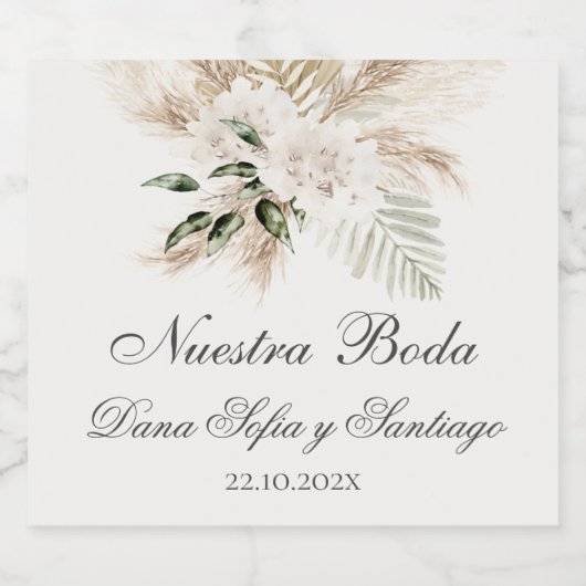 Boho Spanish Wedding Alkoholflaschenetikett (Einzelnes Label)