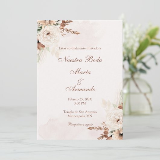 Boho Spanish Wedding Einladung (Stehend Vorderseite)