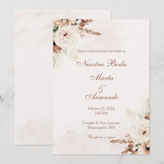 Boho Spanish Wedding Einladung (Vorne/Hinten)