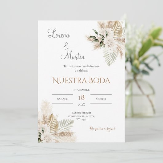 Boho Spanish Wedding Invitation Einladung (Stehend Vorderseite)