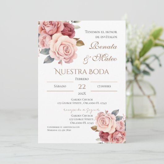 Boho Spanish Wedding Invitation Einladung (Stehend Vorderseite)