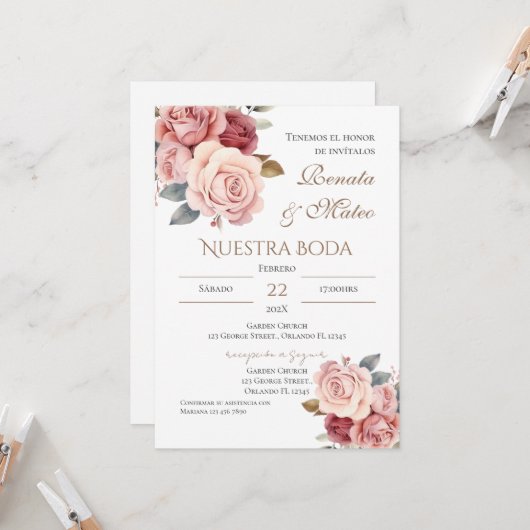 Boho Spanish Wedding Invitation Einladung (Vorderseite/Rückseite Beispiel)