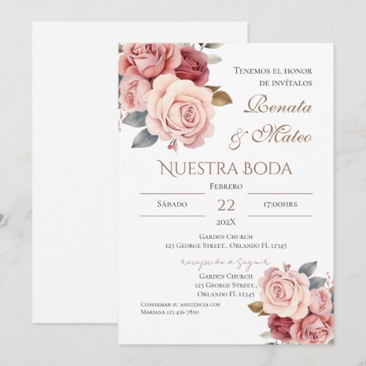 Boho Spanish Wedding Invitation Einladung (Vorne/Hinten)