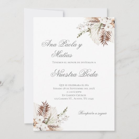 Boho Spanish Wedding Invitation Einladung (Vorderseite)