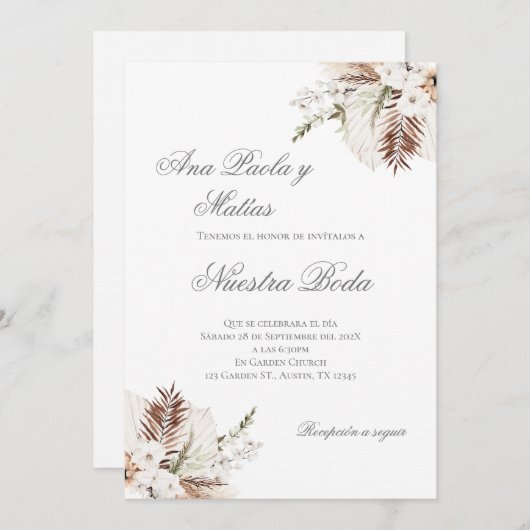 Boho Spanish Wedding Invitation Einladung (Vorne/Hinten)
